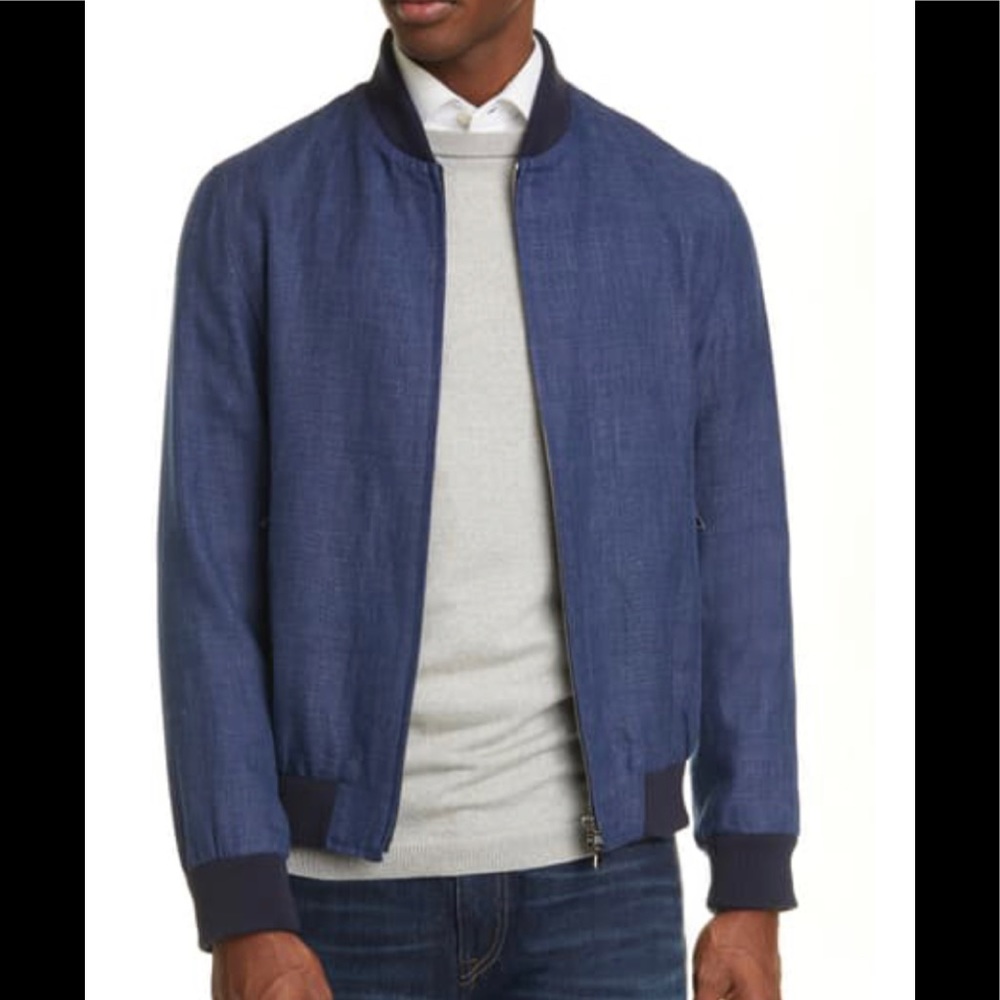 Eidos Trim Fit Linen Wool Bomber Jacket Blue Sz L